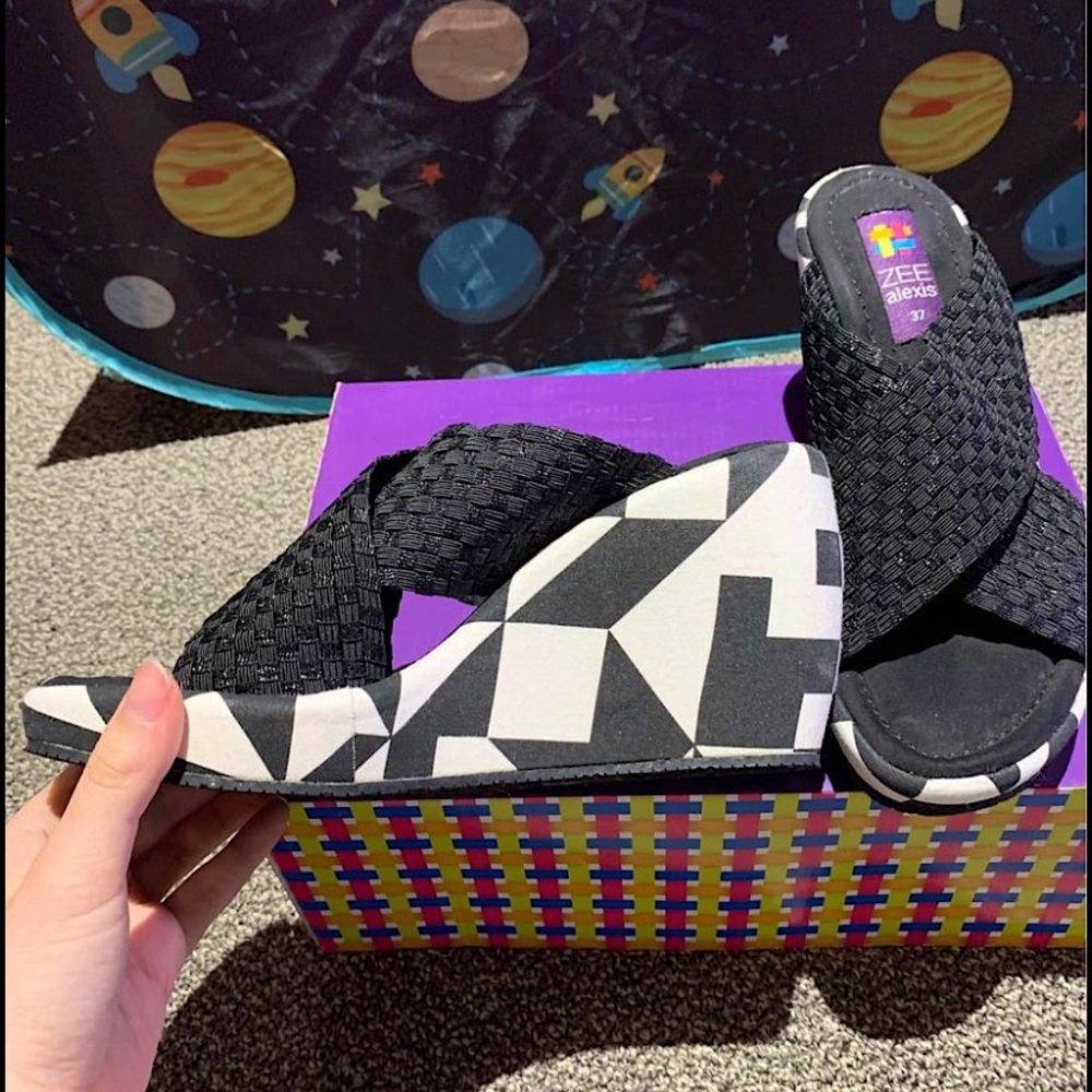 Checkered Wedges, New High Quality, Zebra, Womens Shoes